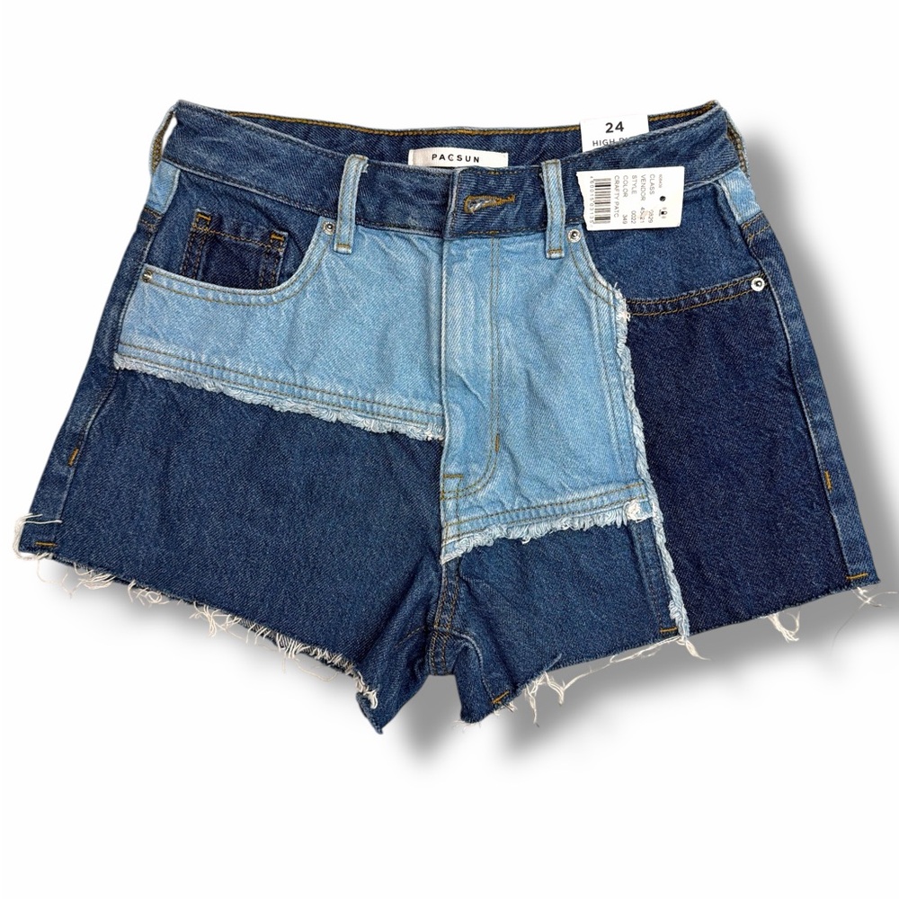 PacSun Two-Tone Patchwork Denim Shorts - Light & Dark Blue